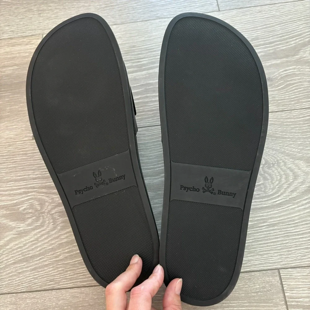 NWT Psycho Bunny Mens Black Beach Embossed‎ Logo Slip-On Slide Sandals Size 12